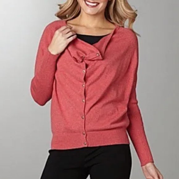 Eileen Fisher Organic Cotton Slouchy Cardigan Button Cowl Neck Barbiecore  -PS - Picture 1 of 14